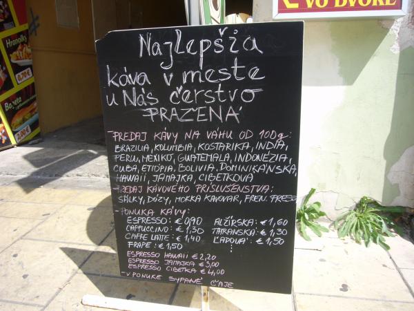 Nabídka kávy v Barista Cafe